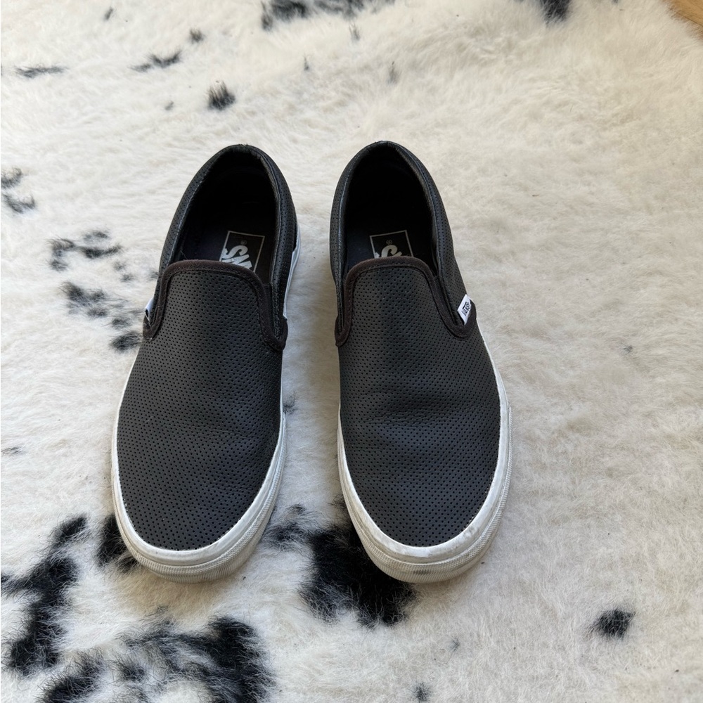 Vans black perforated leather Slip-On Sneakers